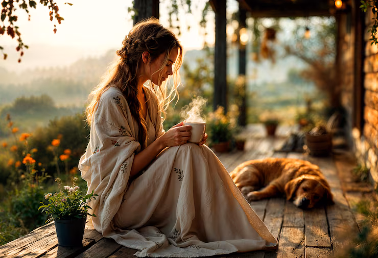 woman-enjoying-coffee-porch-with-her-dog_23-2151968755